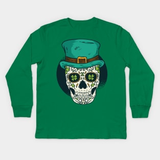 Sugar Skull St Patricks Day Of The Dead Women Shamrock Kids Long Sleeve T-Shirt